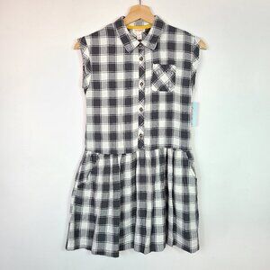 Cat & Jack Girls Black White Plaid Button Front Sleeveless Dress Size L 10/12